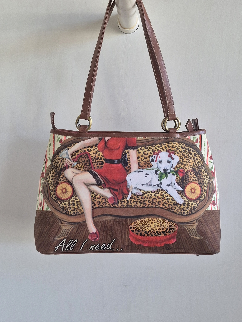 Isabella Fiore "All I Need" Red & Brown Multi-Color Print Medium Shoulder Bag